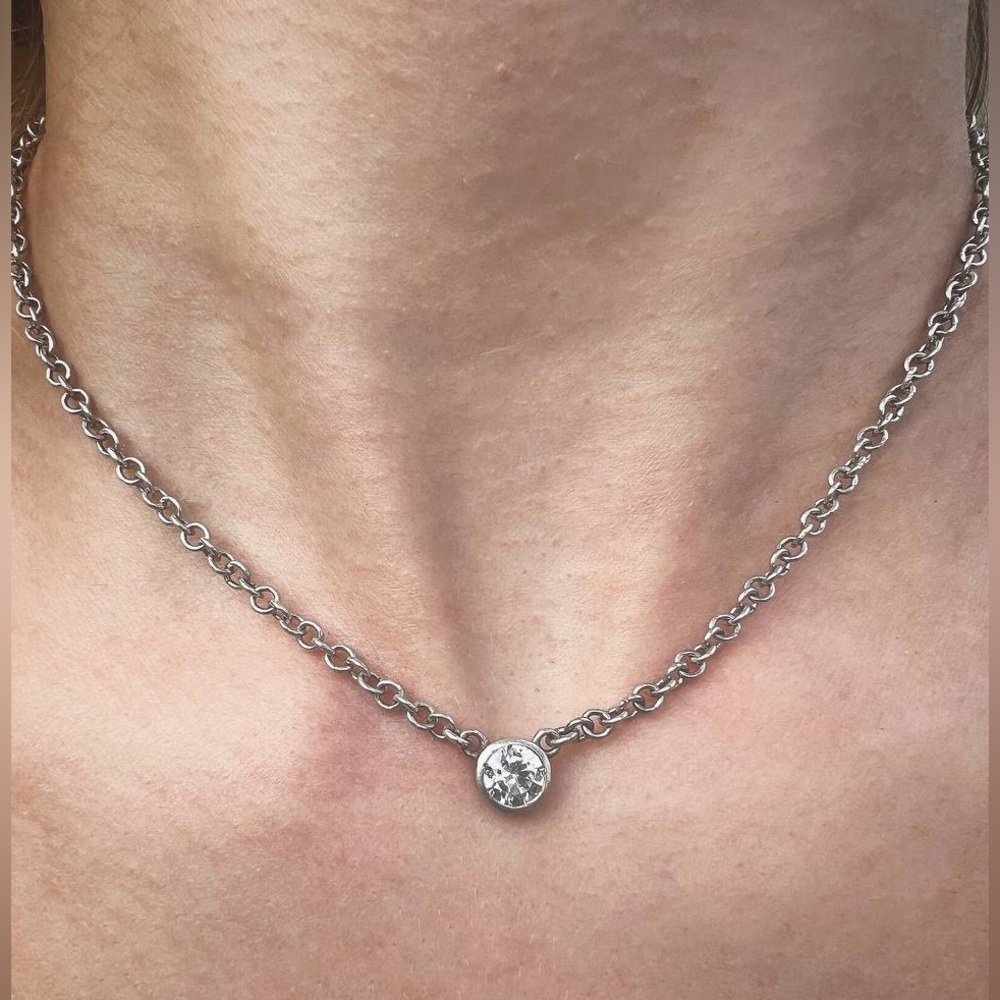 CZ stone Solitaire Pendant with 925 sterling silver chain 15 inch